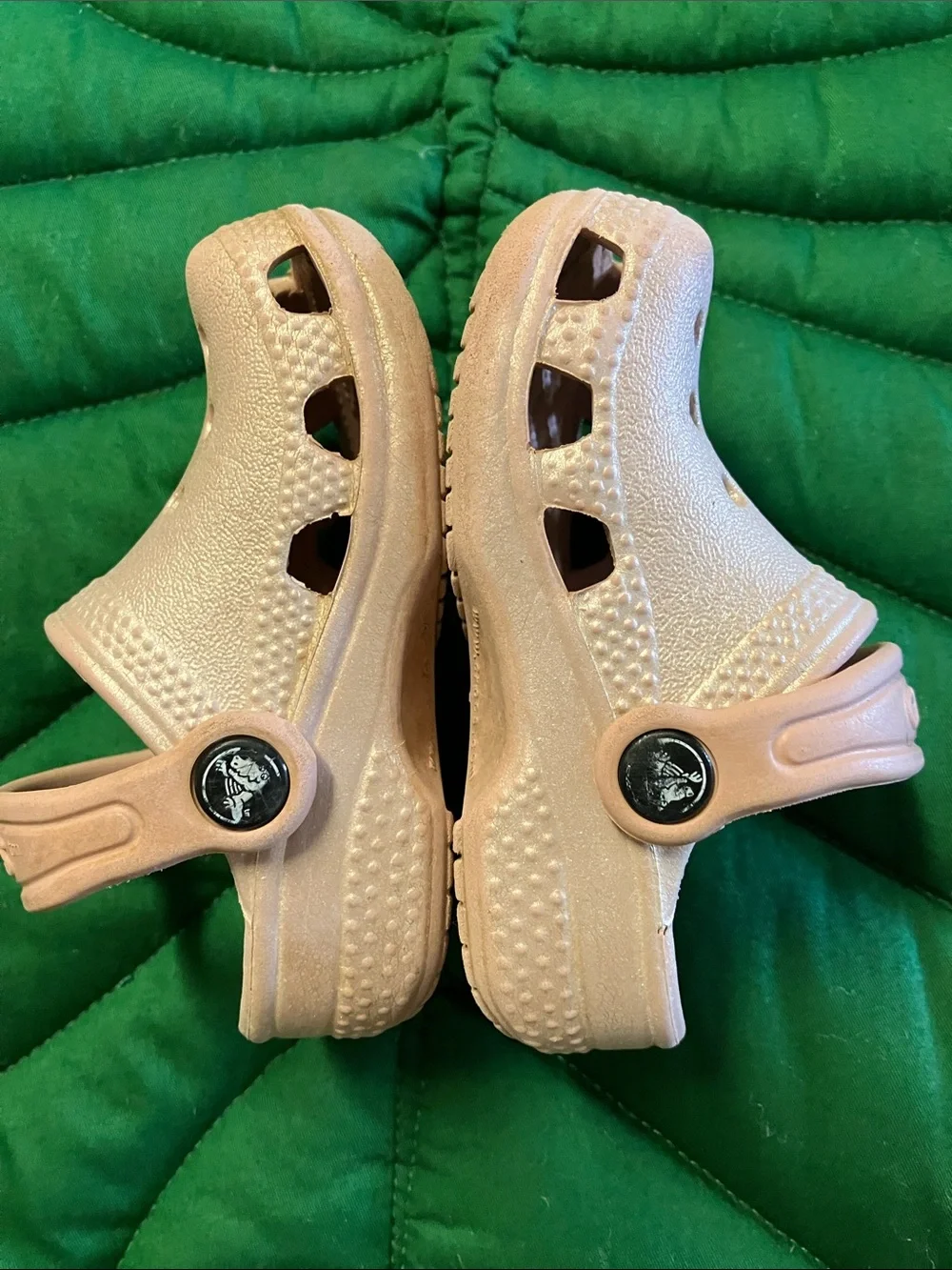 Baby infant crocs size 2/3, shimmer pink color.